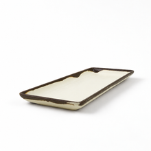 RECT. PLATE Cream with Brown rim — existing oblique view