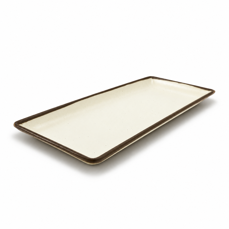 Empty YG-511CB cream melamine rectangular plate with a brown rim