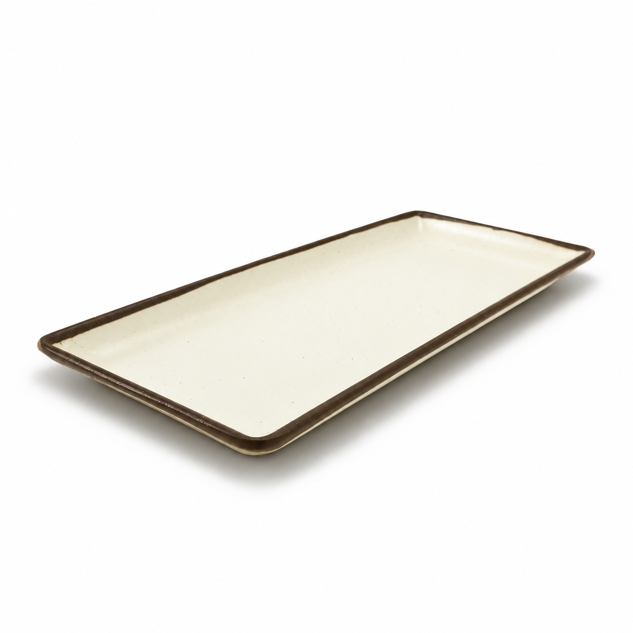 Rect. Plate Cream with Brown Rim — existing oblique view