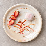 1707GD Gold Orchid melamine plate with mochi and strawberries