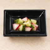 Melamine Rectangular Sauce Dish 3-3/4"x2-1/2", Black. Alternative serving suggestion.