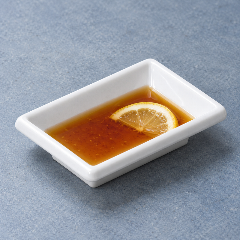 White Rectangular Melamine Sauce Dish — 2 oz