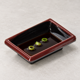 3-3/4" Melamine Rectangular Sauce Dish, Tenmoku. Serving suggestion.