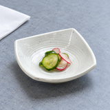 236318: 3.5" Square Melamine Coupe, White. Restaurant serving context
