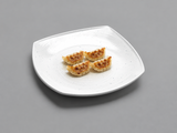 White speckled 236653 square plate with four small gyoza