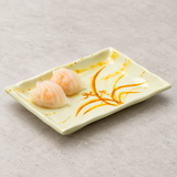 8-1/2" Melamine Rectangular Plate, Gold Orchid. Serving suggestion.