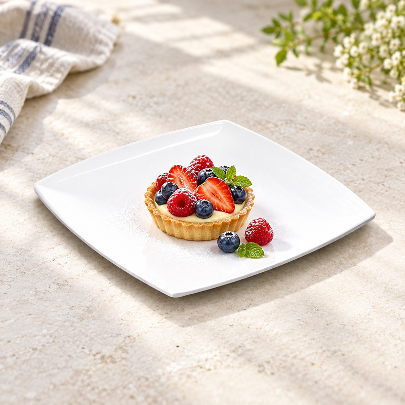 29010WT white melamine plate — an uncluttered dessert