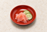 305-BR: Melamine Round Sauce Dish 3-1/4", Black/Red. food-service context