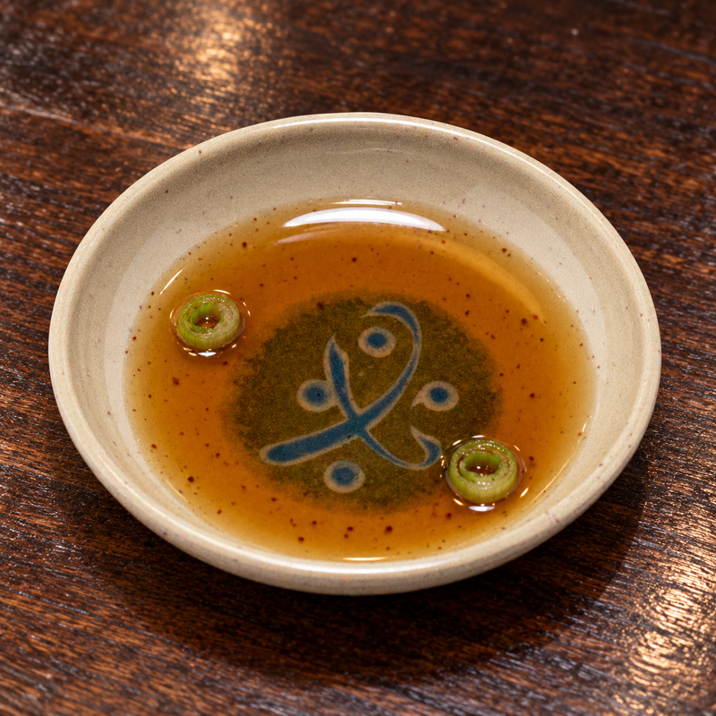 Amber sauce with scallion rings in the 305-M dish