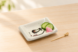 310-E rectangular melamine sauce dish. Small pickle serving context