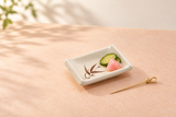 310-J Autumn Grass rectangular melamine sauce dish. Small pickle serving context