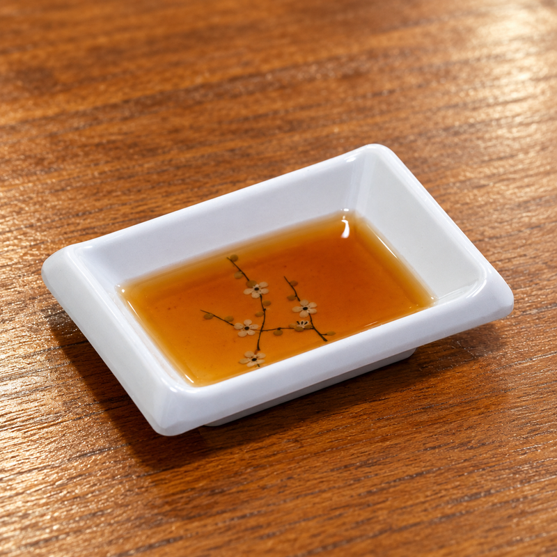 Amber dipping sauce in the 310-WP White Plum melamine dish