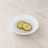 326-W white melamine sauce dish with cucumber pickles