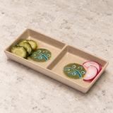 327-M beige and green twin melamine dish serving pickles