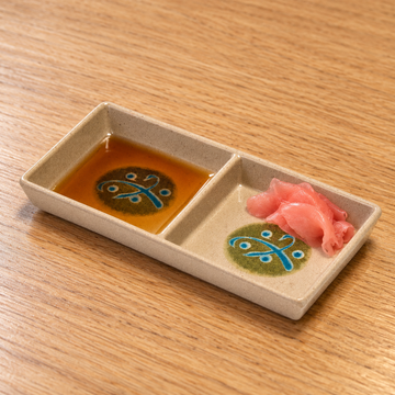 327-M beige and green twin melamine dish serving sauces