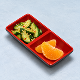Melamine Rectangular Twin Sauce Dish 5.75"x2.75", Black/Red. Alternative serving suggestion.