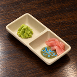 333-M beige and green twin melamine dish serving condiments