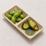 333-M beige and green twin melamine dish serving sides
