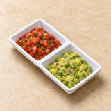 Melamine Rectangular Twin Sauce Dish 5.75"x2.75", White. Alternative serving suggestion.