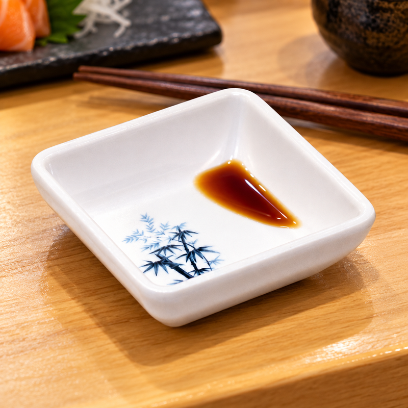 334-BZ blue bamboo melamine sauce dish in restaurant service