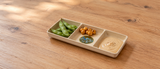 Melamine Rectangular 3-Compartment Sauce Dish, Green. Alternative serving suggestion.