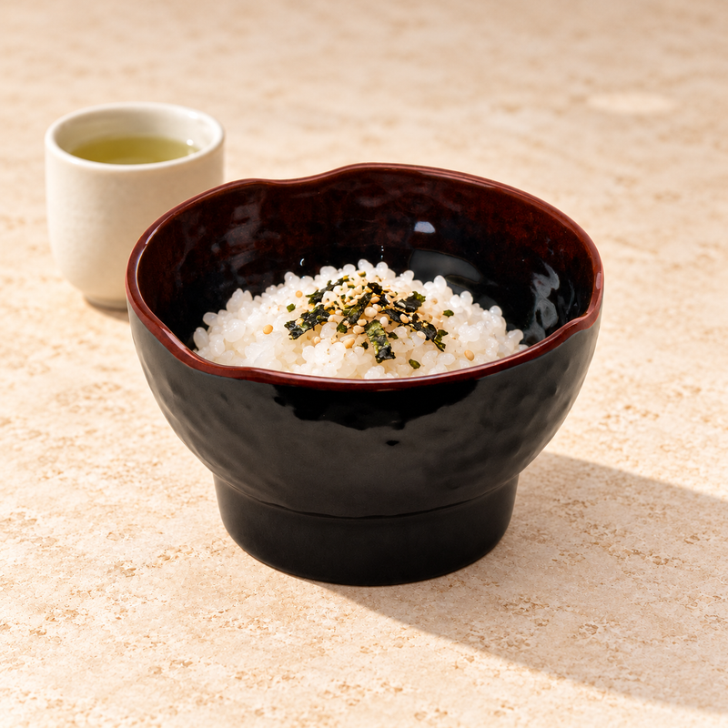Black & Brown Tenmoku Melamine Wave-Rim Rice Bowl — 10 oz