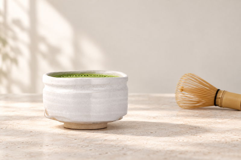 20 oz White Ceramic Matcha Bowl — 5″ Diameter — A bowl for the matcha setting