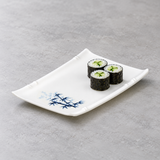 Melamine Rectangular Plate 6-5/8"x4-1/2", Bamboo. Serving suggestion.
