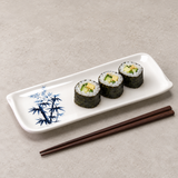 Melamine Rectangular Plate 10"x4", Bamboo. Serving suggestion.