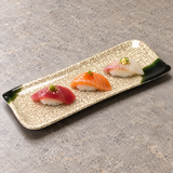 Long Oribe melamine plate with three nigiri