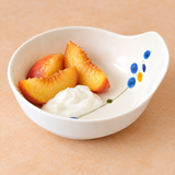 4⅜″ White Rain Flower Melamine Sauce Bowl — 1¾″ High, Styled view