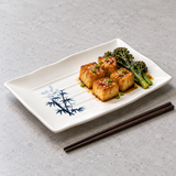 Melamine Rectangular Plate 11-3/8"x7-1/4", Bamboo. Serving suggestion.