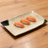 511-O Oribe melamine plate with three salmon nigiri