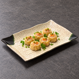 513-O Oribe melamine platter with six shumai and herbs
