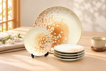 630-003 six-piece brown floral plate set in a simple tea-table setting