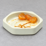 4" Melamine Hexagonal Sauce Dish 3oz, Gold Orchid. Alternative serving suggestion.