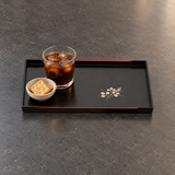 7B-006 floral rectangular lacquer tray with iced coffee and crackers