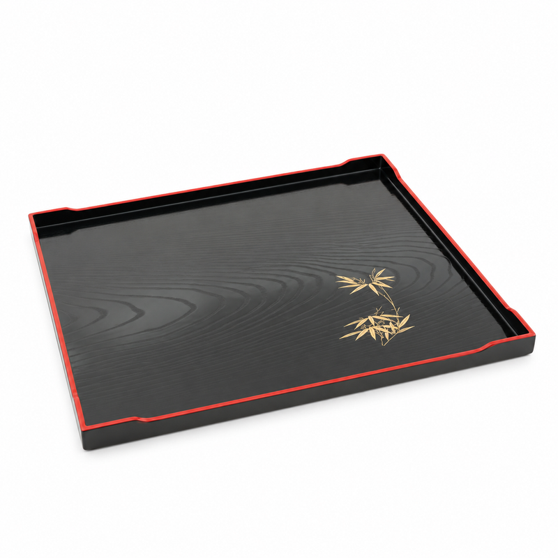 7B-015 rectangular black lacquer tray with bamboo design