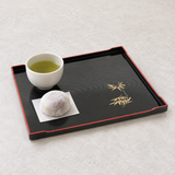 Rectangular Flower Lacquer Tray 10", Black. Serving suggestion.