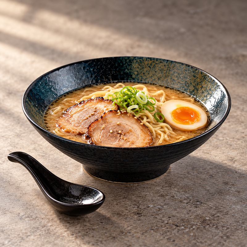 BK-3012 SeaStone bowl serving ramen with egg, pork and scallions