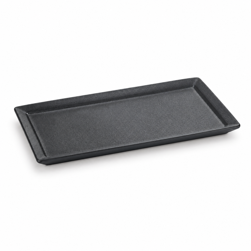 12″ × 6″ Black Ceramic Rectangular Platter — product form and finish