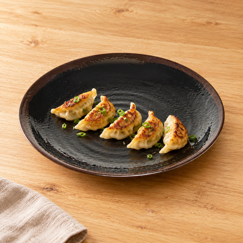 812M-YT black and brown spiral-texture melamine plate with five dumplings