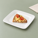 5" Square Plate, White Ceramic. Serving suggestion.