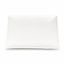10" Square Plate, White Ceramic. Angled product view.