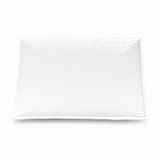 10" Square Plate, White Ceramic. Angled product view.
