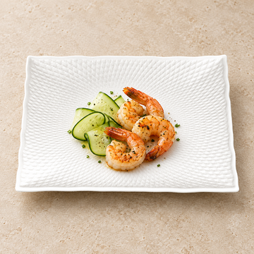 10" Square Plate, White Ceramic. Serving suggestion.