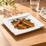 A001-51-06 white tilted square plate with roasted vegetables