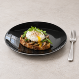 8" Round Plate, Black Ceramic. Serving suggestion.