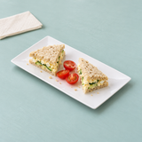 9.5"x5" Rectangular Plate, White Ceramic. Serving suggestion.