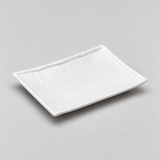 7"x5" Rectangular Plate, White Ceramic. Angled product view.